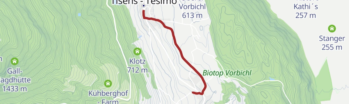 Route map: Sull’ “Unterer Wiesenweg” da Prissiano a Tesimo